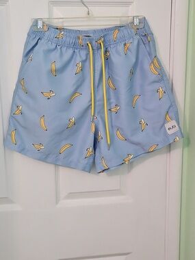 Eubi Light Blue Banana Print Swim Trunks Small
